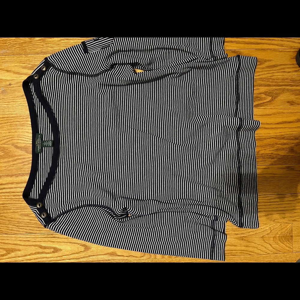 Ralph Lauren Striped Button-Shoulder Top Size Large Navy and white stripe